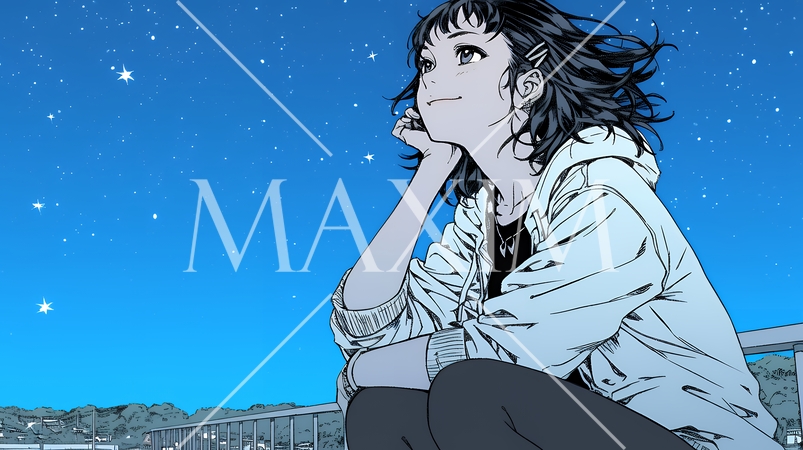 星空を眺めている若い女性