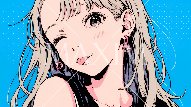 舌をちょっと出して（てへぺろ風）おどけている若い女性