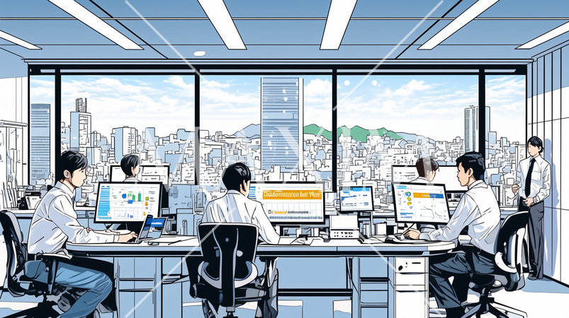 都心のオフィスでの仕事風景