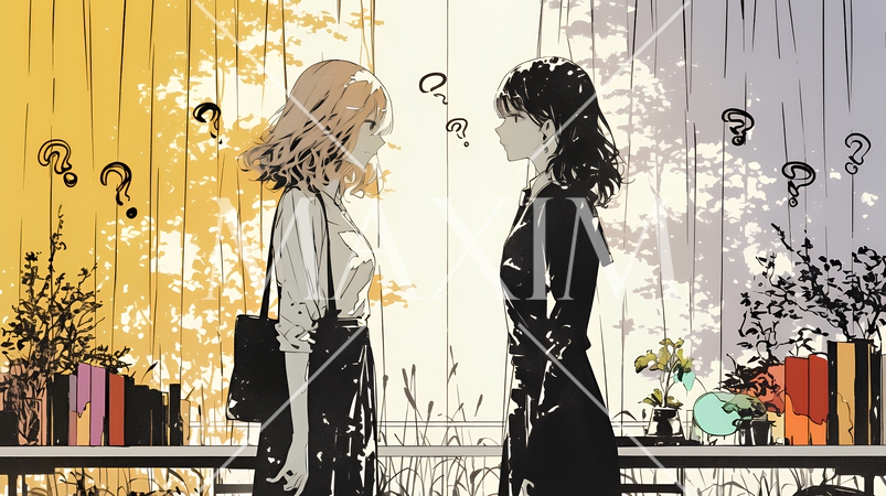 互いに相手の意見を十分に理解できないまま対話を続ける二人のビジネスウーマン