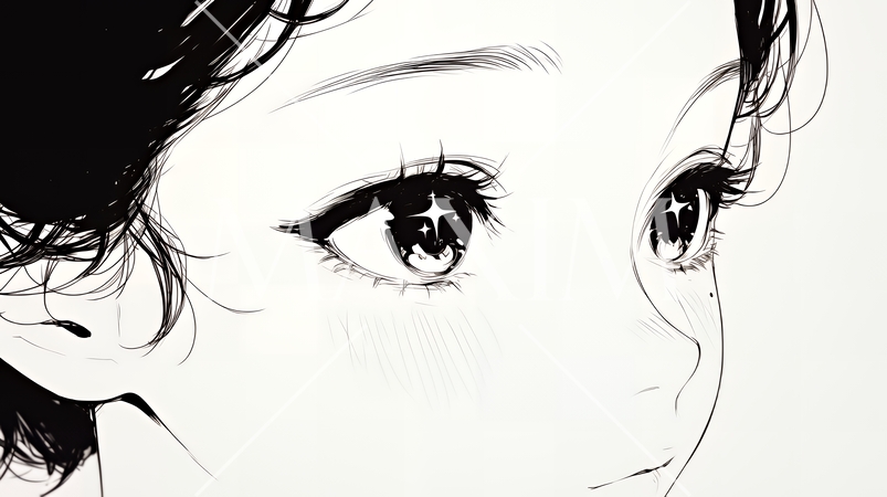 輝く瞳で見つめる好奇心旺盛な若い女性（シンプルな色使い）