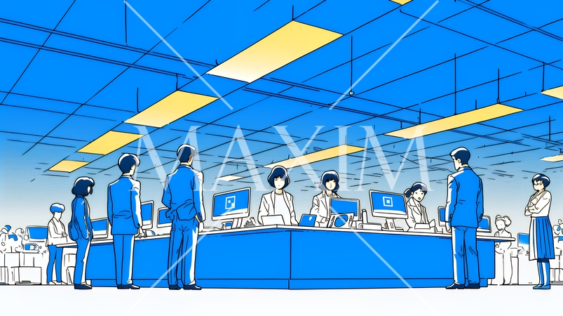 ITビジネスとクラウド技術のコンセプト｜ノートPCで働くチームとデータネットワークのイメージ