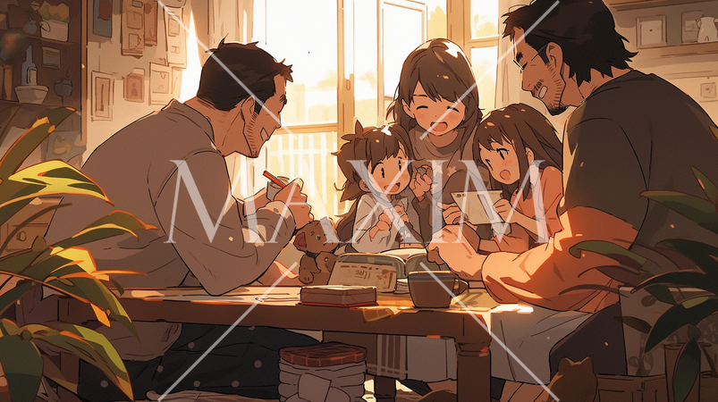 リビングでの家族団らん