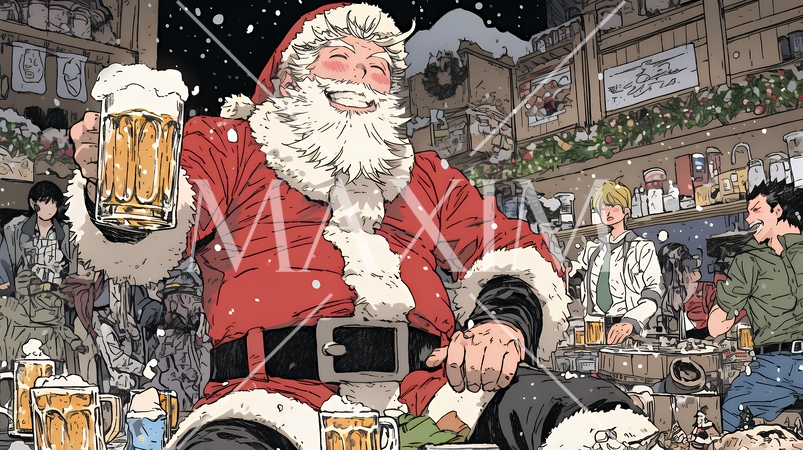 豪快にビールを飲んでいるサンタクロース
