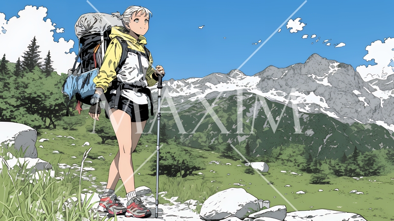 ソロハイキング（ソロ登山）を楽しんでいる若い女性