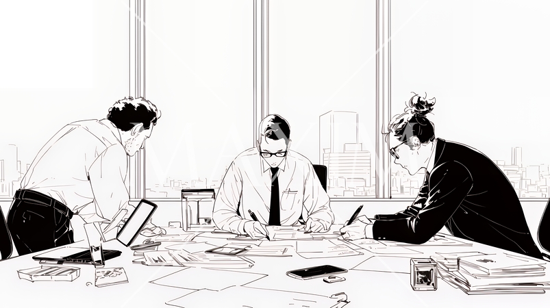 社内の打合せ・会議・ミーティング（シンプルな色使い）