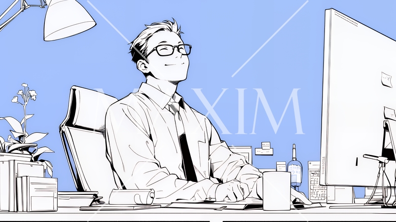 企画書を作成しているビジネスパーソン（シンプルな色使い）