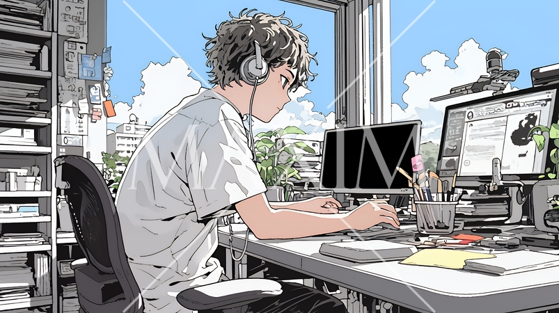 職場のデスクでパソコンに向かって仕事をしているビジネスマン