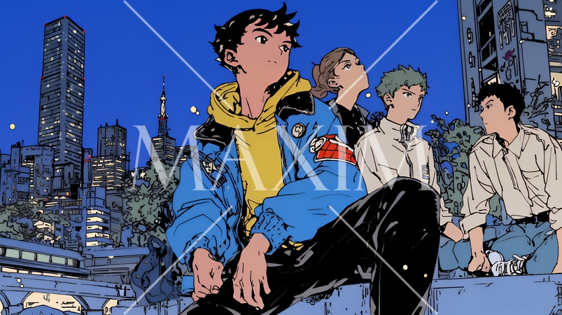 夜の街でたむろっているティーンエージャーたち