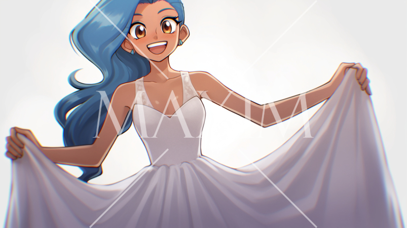 白いウェディングドレスを着た若い女性