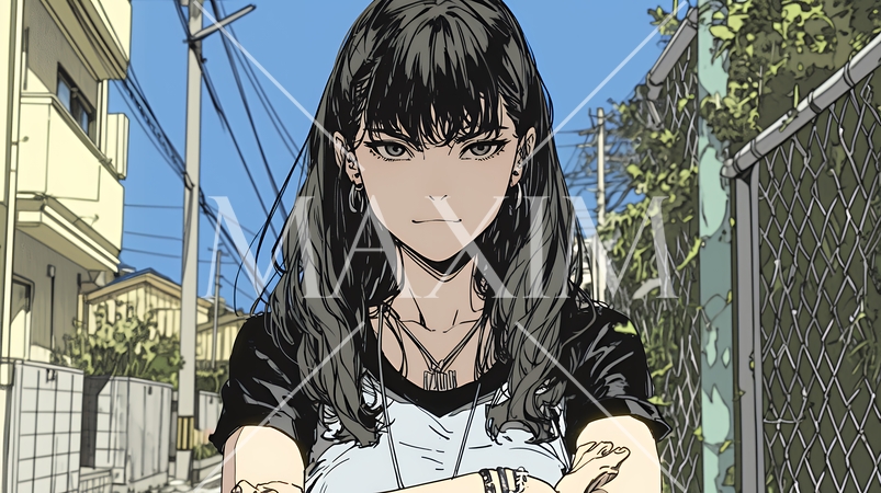 意地悪そうな（攻撃的な）顔をしている若い女性