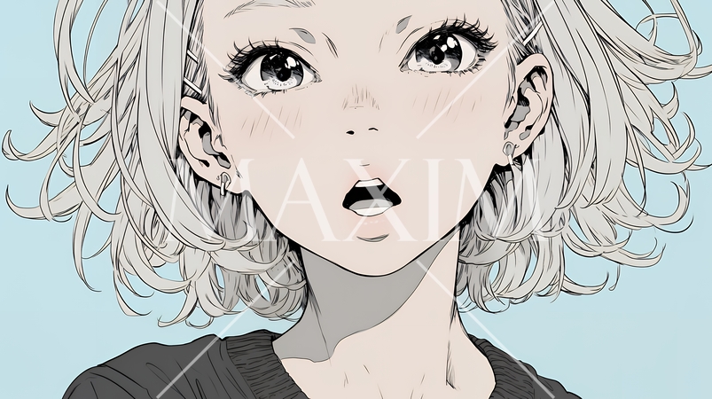 驚愕して息を呑み、目を見開いたまま口をぽかんとする若い女性