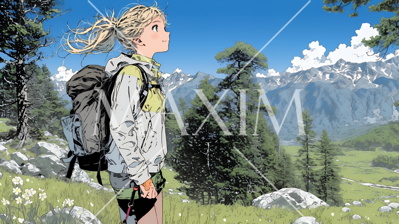 ソロハイキング（ソロ登山）を楽しんでいる若い女性