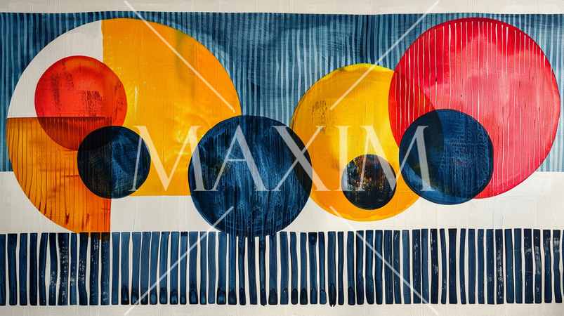 円と線で描いた背景：水彩画