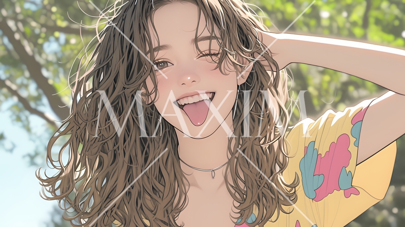 舌を出して陽気におどけている若い女性