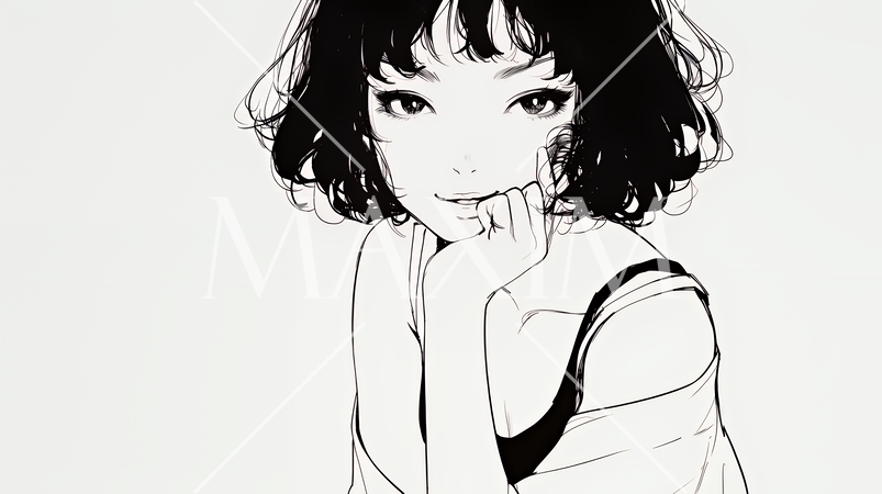 悪巧みをしている女性（シンプルな色使い）