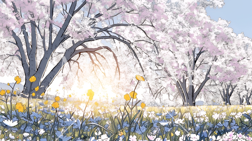 誰もいない満開の桜並木