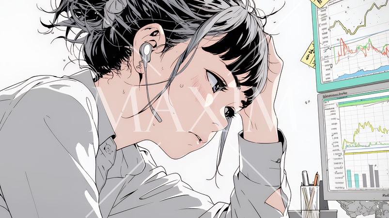 金融市場の急激な変動で頭を抱えている女性