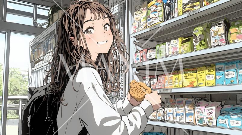 コンビニで新作スイーツを物色中の若い女性