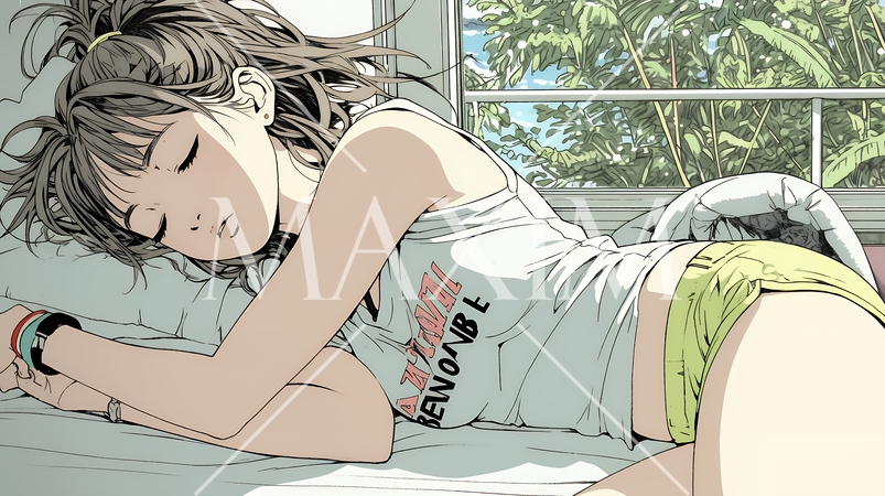 幸せそうな寝顔で眠っている若い女性