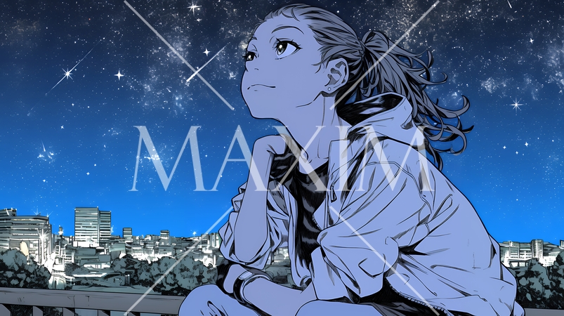 星空を眺めている若い女性