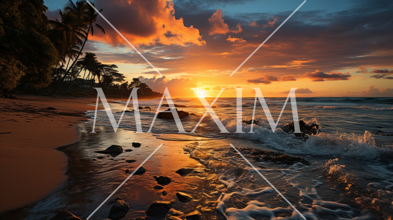 夕暮れ時の南国のビーチ