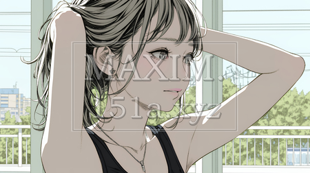 髪をいじる若い女性｜髪型や身だしなみを気にする女性のイラスト素材（イラストID:9191381-20582）