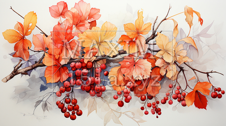 秋の紅葉した草木（イラストID:9191962-18744）