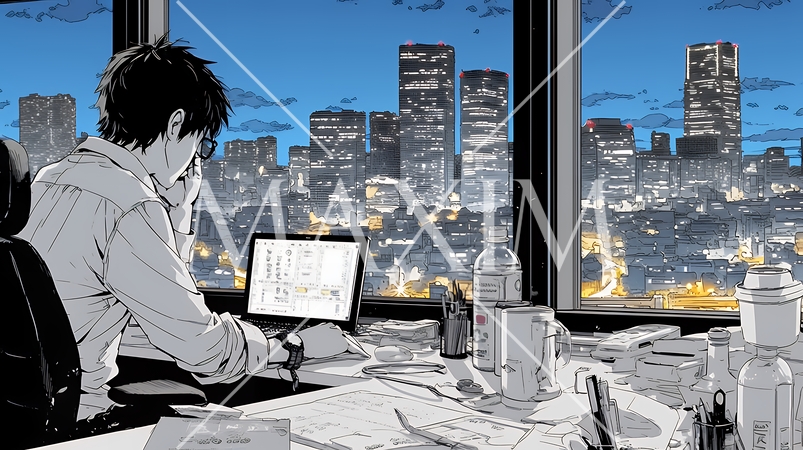 夜遅くまで残業するビジネスマン｜疲れた表情でパソコン作業をする会社員のビジネスイメージ