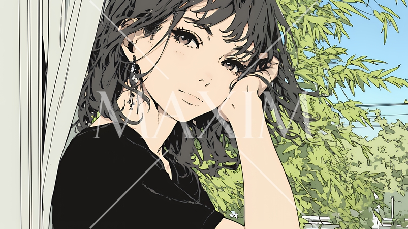 朝、カーテンを開けて天気を確認する若い女性