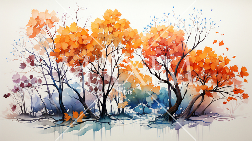 秋の紅葉した草木