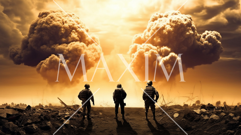 戦争最前線の地上戦部隊：セピア写実的描画