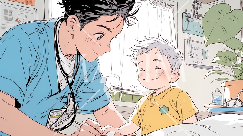 子供を診察している小児科医