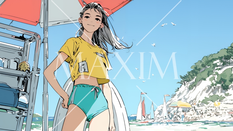 若い女性の海水浴場監視員（ライフガード）