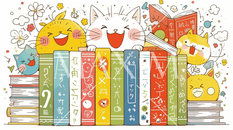 みんな本が大好き：読書週間や読書を促すためのかわいい挿絵・背景画