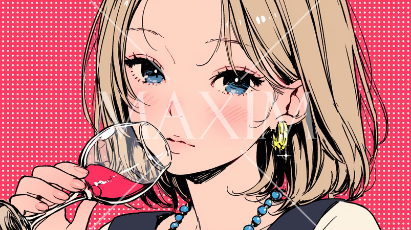 ワインを飲んでいる女性：ちょっとほろ酔い加減