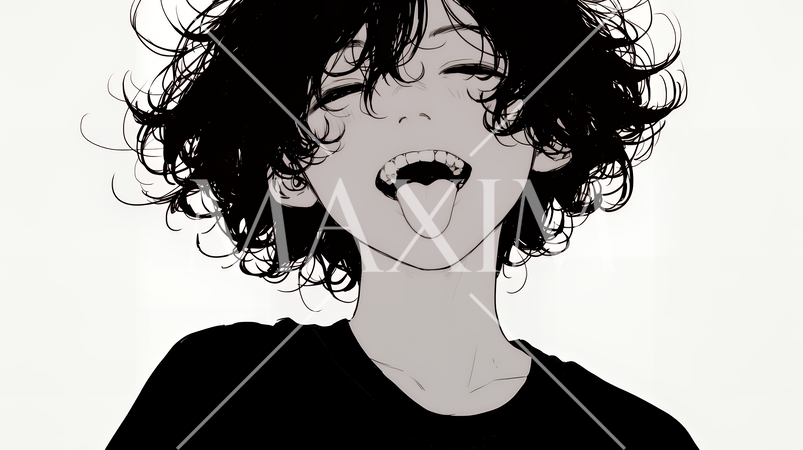 舌を出して陽気におどけている若い女性（シンプルな色使い）