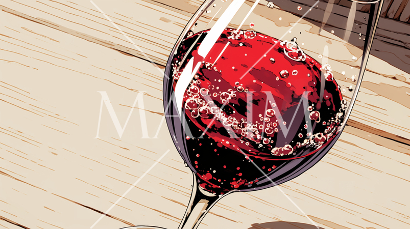 グラスに注がれた赤ワイン：コピースペースあり