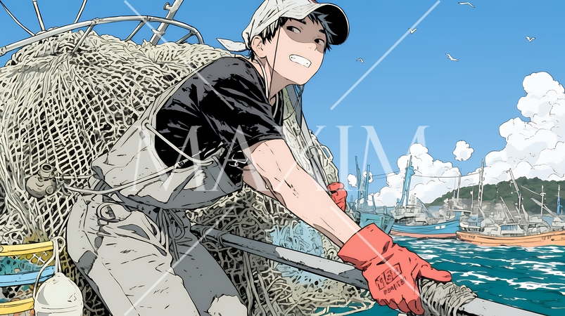 網で魚を捕っている漁師