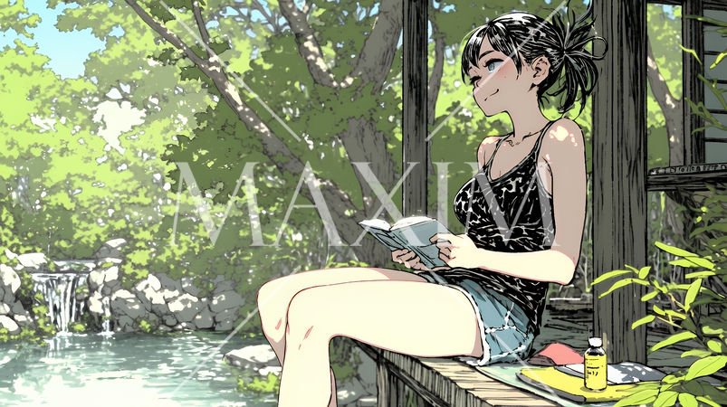 デジタルデトックス：電子機器から解放され、自然の中で読書を楽しむ女性