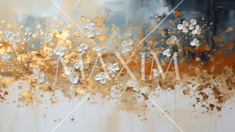 黄金色に輝く秋の雑木林の抽象画：琳派のような表現の背景画