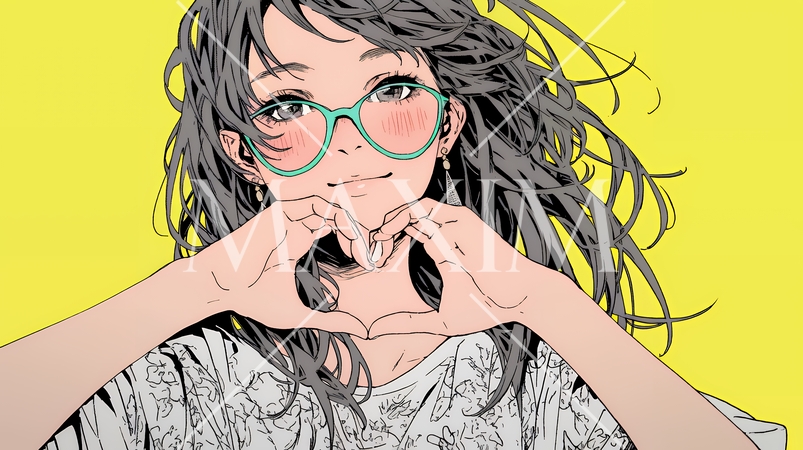 ハートマークを手で作り愛情表現をしている若い女性