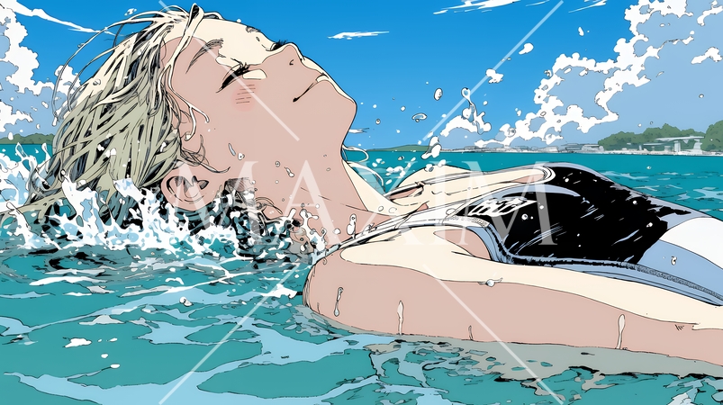 海で泳いでいる若い女性