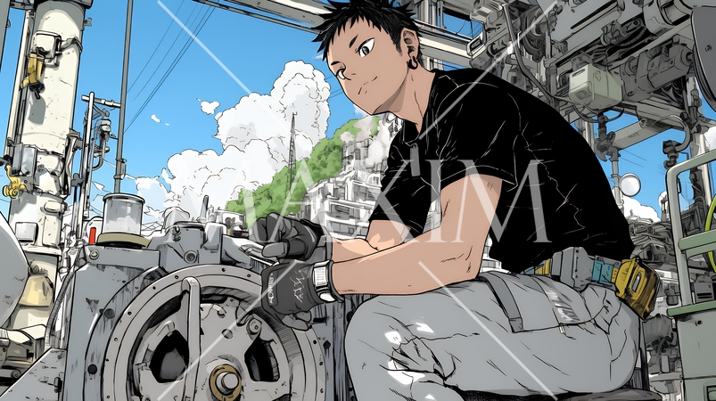 作業服を着た工場労働者