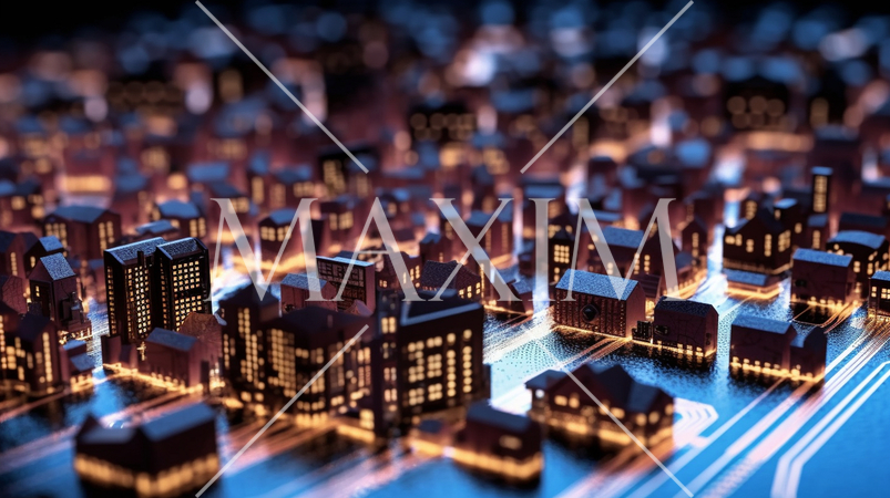 コンピュータ基板を擬似的に街並みに見立てたイメージ背景画像：精緻CG画像