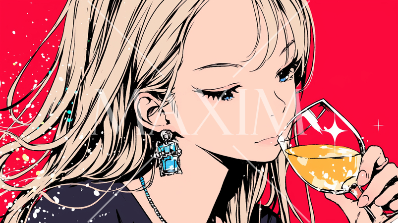 白ワインを飲む若い女性