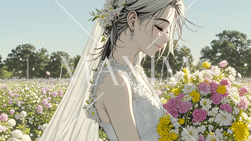 白いウェディングドレスを着ている花嫁：ジューンブライド