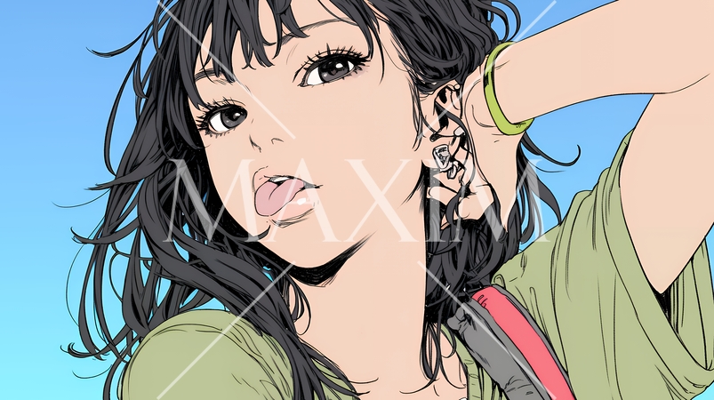 舌をちょっと出して（てへぺろ風）おどけている若い女性