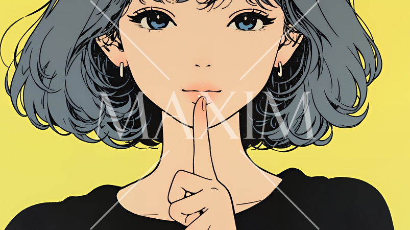 指を唇に当てて「シーShh」というジェスチャーをしている女性