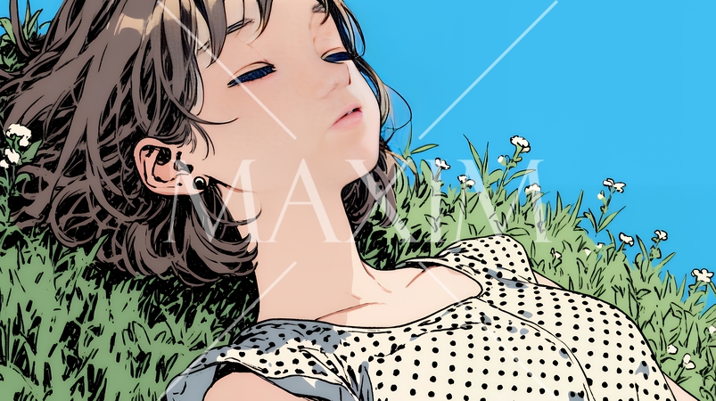 心地よさそうに地面に身を横たえる若い女性